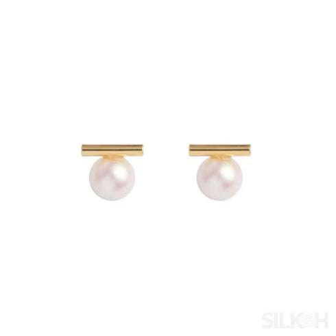 Round 18k Gold Sterling Silver Pearl Stud Bridal Earrings
