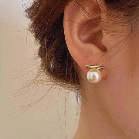 Round 18k Gold Sterling Silver Pearl Stud Bridal Earrings