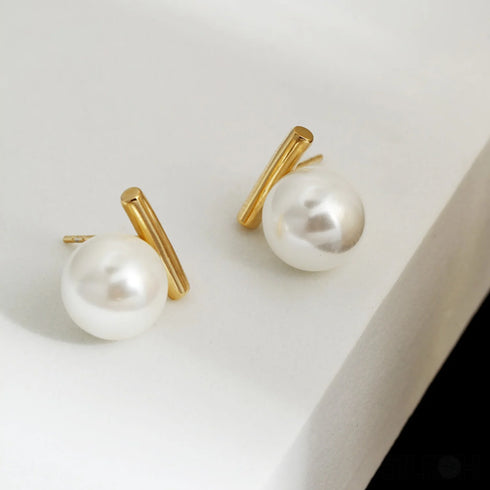 Round 18k Gold Sterling Silver Pearl Stud Bridal Earrings