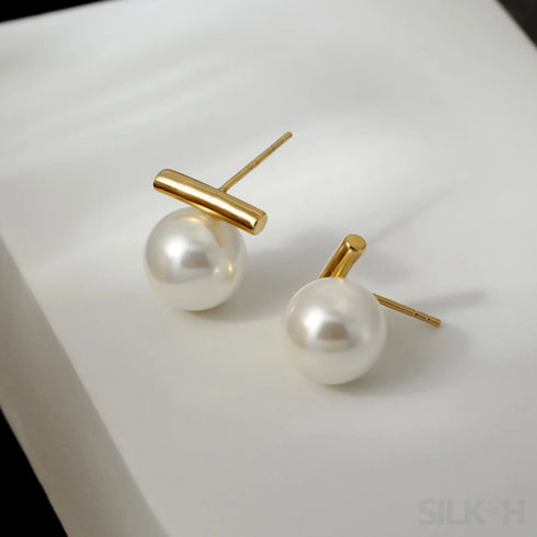 Round 18k Gold Sterling Silver Pearl Stud Bridal Earrings