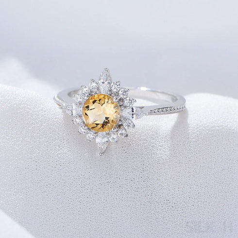 Round Cut Sterling Silver Engagement Ring Uma - Jewelry