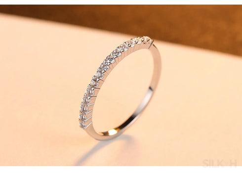 Round Cut Sterling Silver Engagement Ring with Wedding Band