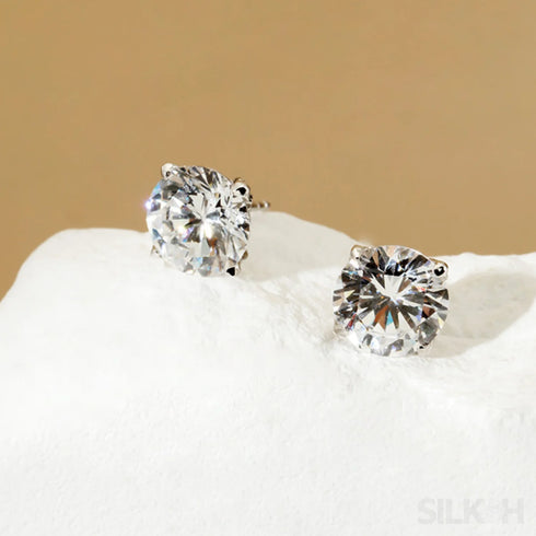 Round Four Prong Sterling Silver Zircon Inlaid Earrings Ora