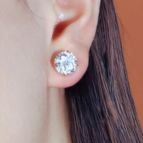 Round Four Prong Sterling Silver Zircon Inlaid Earrings Ora