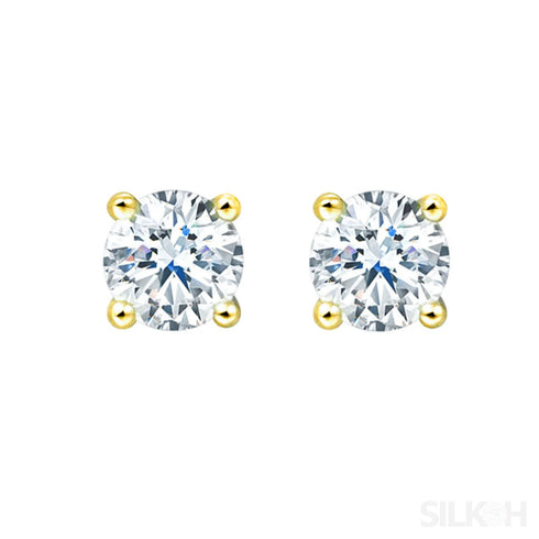 Round Four Prong Sterling Silver Zircon Inlaid Earrings Ora