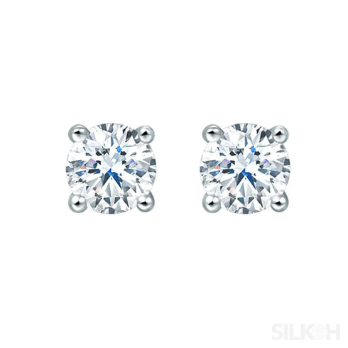 Round Four Prong Sterling Silver Zircon Inlaid Earrings Ora