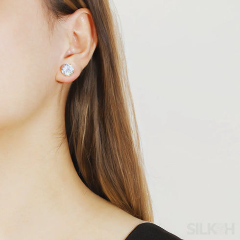 Round Four Prong Sterling Silver Zircon Inlaid Earrings Ora