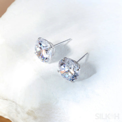 Round Four Prong Sterling Silver Zircon Inlaid Earrings Ora