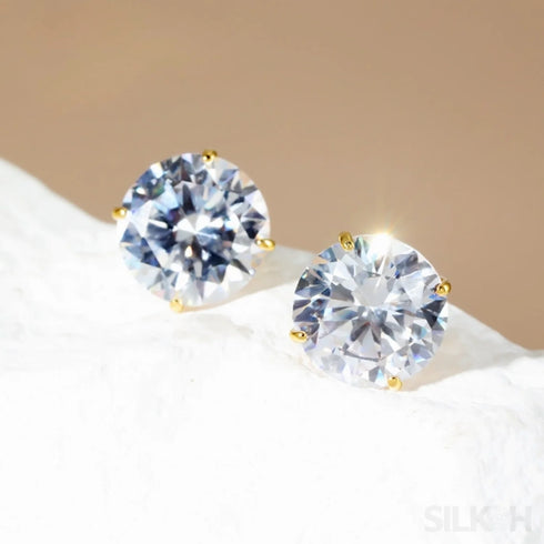 Round Four Prong Sterling Silver Zircon Inlaid Earrings Ora