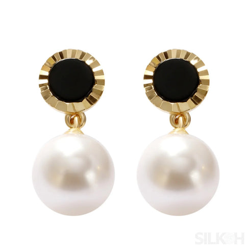 Round Gold Plated Sterling Silver Pearl Drop Stud Earrings