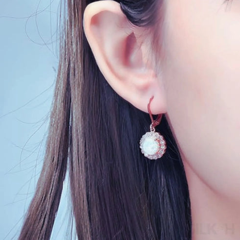 Round Retro Sterling Silver Opal Drop Bridal Earrings Cat