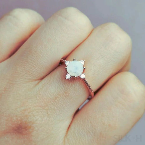 Round Shaped Sterling Silver Moonstone Ring Sky - Jewelry