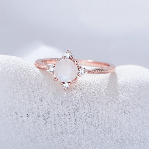 Round Shaped Sterling Silver Moonstone Ring Sky - Jewelry