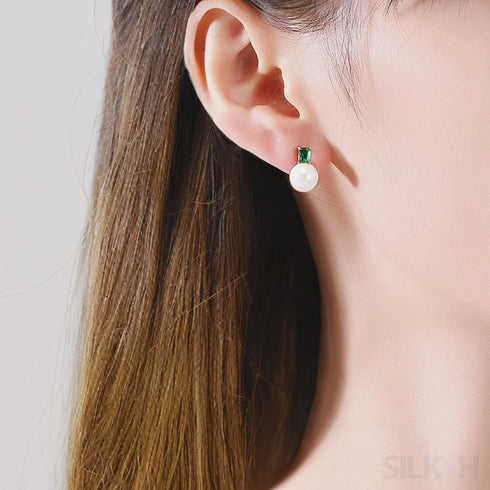 Round Sterling Silver Cz Pearl Stud Earrings Alyssa