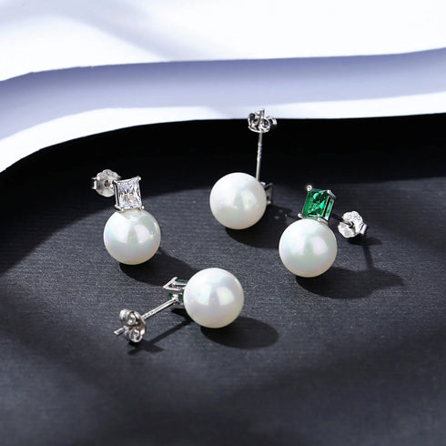 Round Sterling Silver Cz Pearl Stud Earrings Alyssa