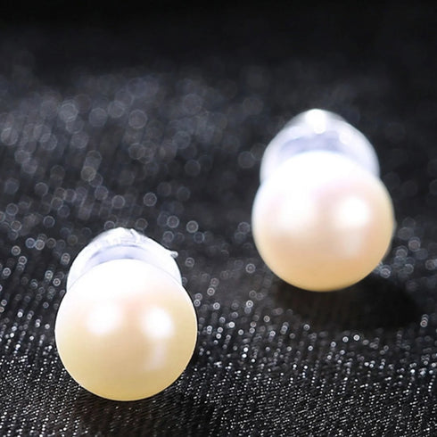 Round Sterling Silver Freshwater Pearl Stud Earrings Ada