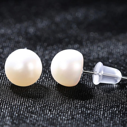 Round Sterling Silver Freshwater Pearl Stud Earrings Ada