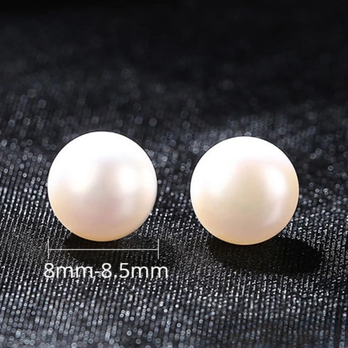 Round Sterling Silver Freshwater Pearl Stud Earrings Ada