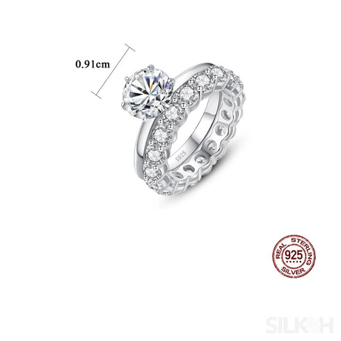 Round Sterling Silver Harmony Ring Set Alice - Jewelry