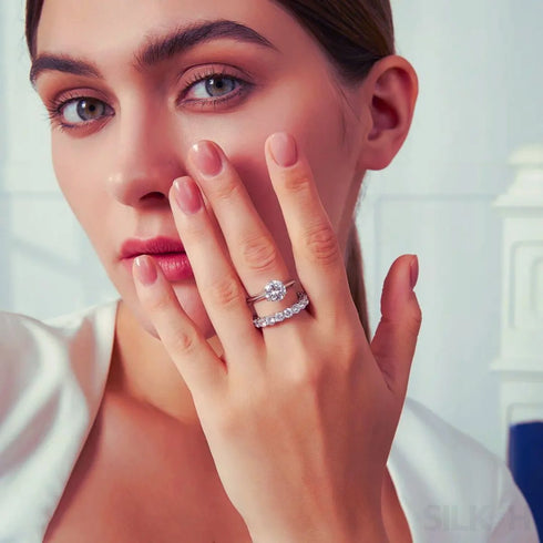 Round Sterling Silver Harmony Ring Set Alice - Jewelry