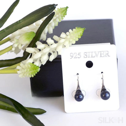 Round Sterling Silver Pearl Drop Earrings Ann - Jewelry