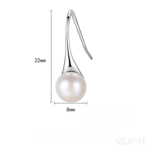 Round Sterling Silver Pearl Drop Earrings Ann - Jewelry