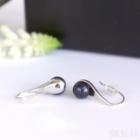 Round Sterling Silver Pearl Drop Earrings Ann - Jewelry