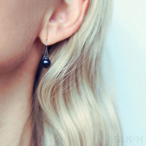 Round Sterling Silver Pearl Drop Earrings Ann - Jewelry