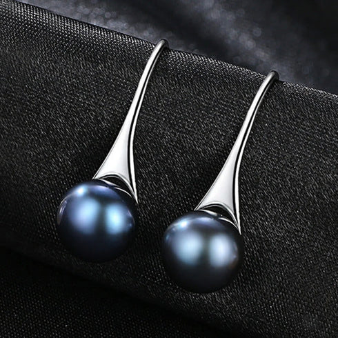Round Sterling Silver Pearl Drop Earrings Ann - Jewelry