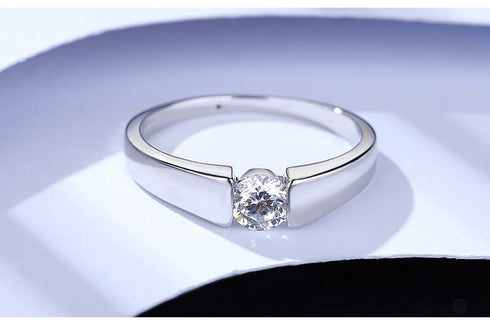 Round Sterling Silver Solitaire Couple Ring Aubrey - Jewelry