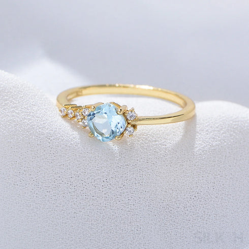 Round Stone Cz Sterling Silver Blue Topaz Engagement Ring