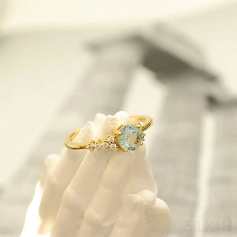 Round Stone Cz Sterling Silver Blue Topaz Engagement Ring