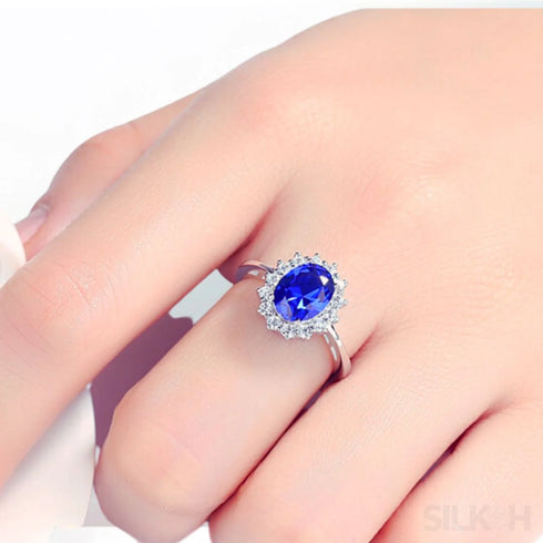Sapphire Oval Sterling Silver Engagement Ring Zoe - Jewelry
