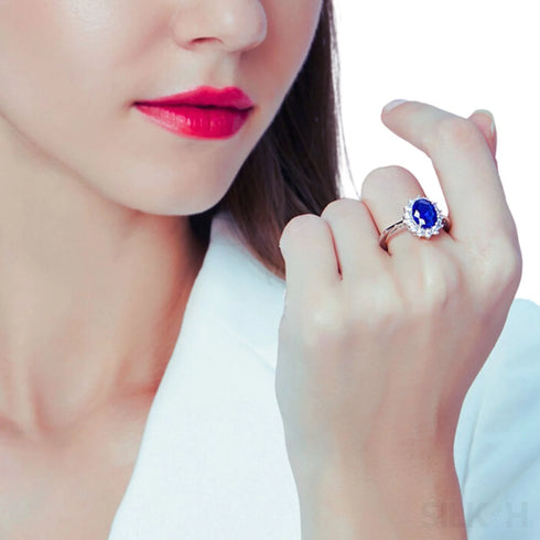 Sapphire Oval Sterling Silver Engagement Ring Zoe - Jewelry