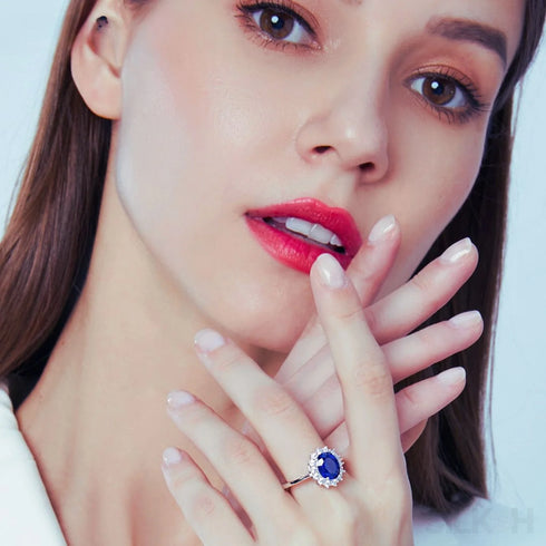 Sapphire Oval Sterling Silver Engagement Ring Zoe - Jewelry