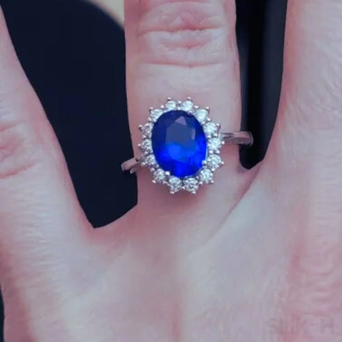 Sapphire Oval Sterling Silver Engagement Ring Zoe - Jewelry