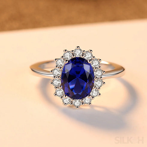 Sapphire Oval Sterling Silver Engagement Ring Zoe - Jewelry