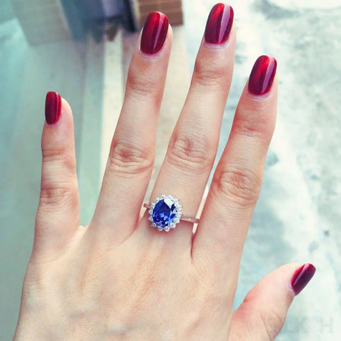 Sapphire Oval Sterling Silver Engagement Ring Zoe - Jewelry