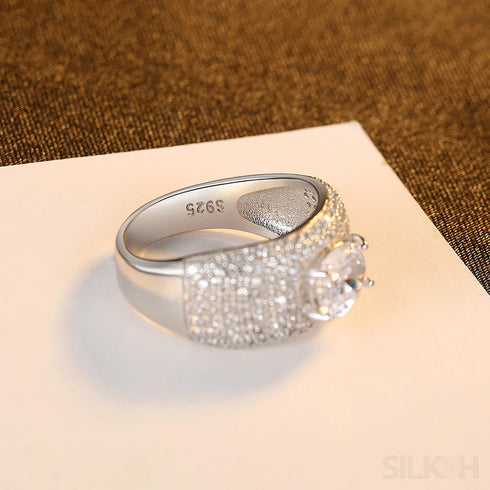 Side Stone Oval Cut Sterling Silver Engagement Ring Allison