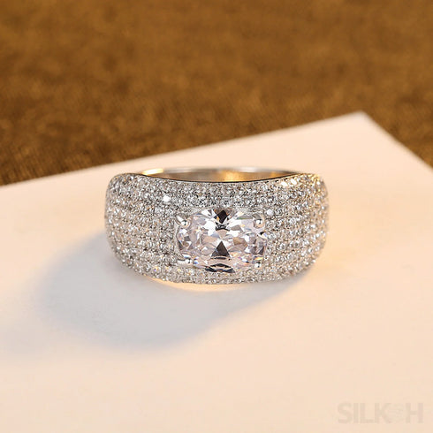 Side Stone Oval Cut Sterling Silver Engagement Ring Allison