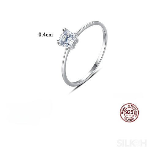 Simple Asscher Cut Sterling Silver Cubic Zirconia Ring