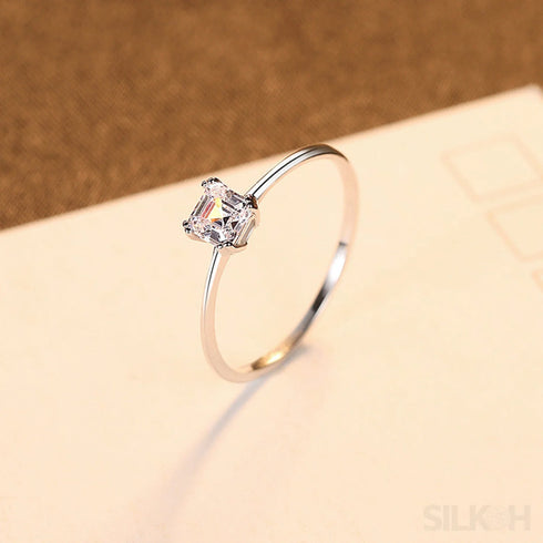 Simple Asscher Cut Sterling Silver Cubic Zirconia Ring