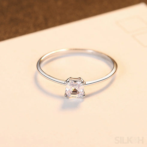 Simple Asscher Cut Sterling Silver Cubic Zirconia Ring