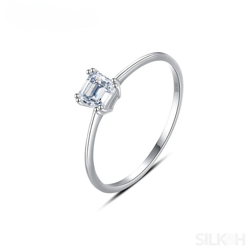 Simple Asscher Cut Sterling Silver Cubic Zirconia Ring