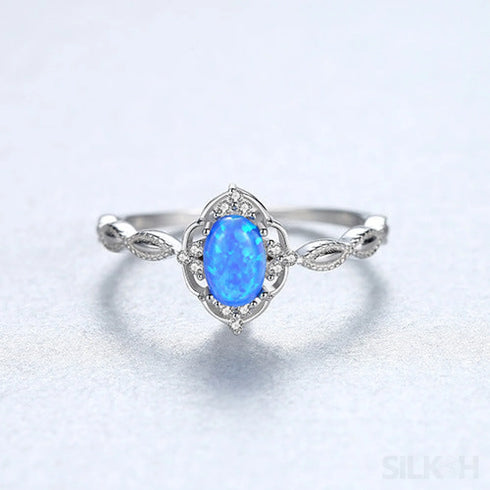 Simple Oval Sterling Opal Vintage Ring Scottie - Jewelry