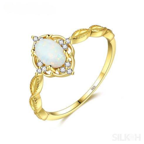Simple Oval Sterling Opal Vintage Ring Scottie - Jewelry