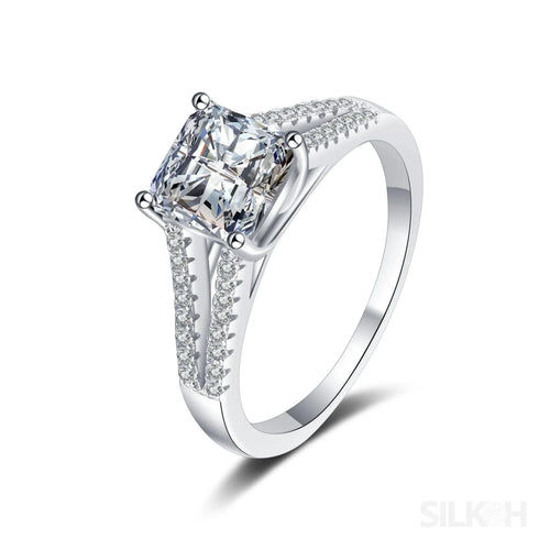 Square Shaped Moissanite Asscher Engagement Ring Flo