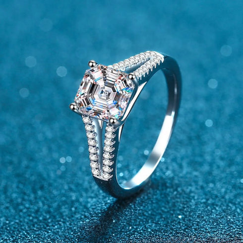Square Shaped Moissanite Asscher Engagement Ring Flo