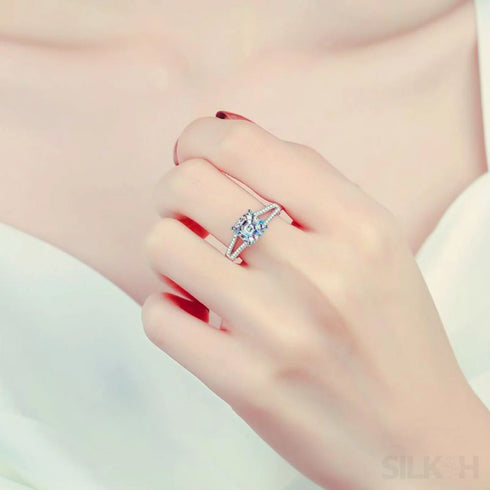 Square Shaped Moissanite Asscher Engagement Ring Flo