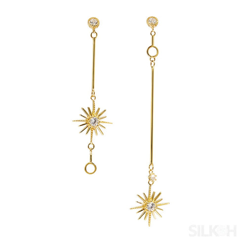 Star Shaped 14k Gold Plated Sterling Silver Long Stud